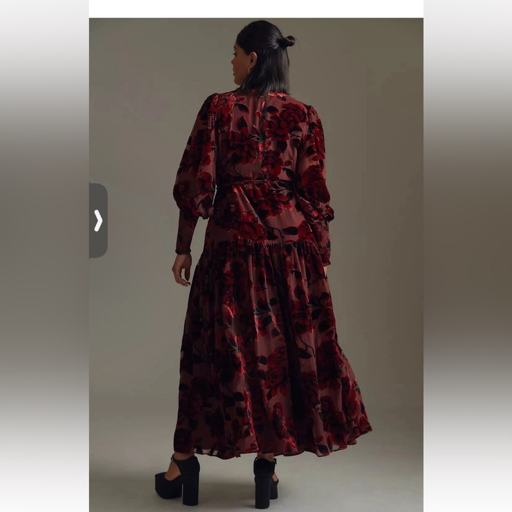 Women's Black Floral Velvet Wrap Maxi Dress | S - Picture 10 of 12